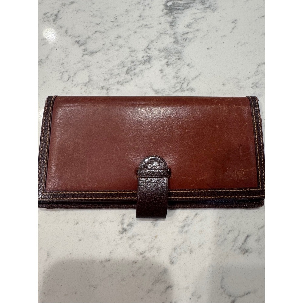 Mark Cross Italy Vintage Brown Leather Checkbook Wallet Tab Closure Two Tone